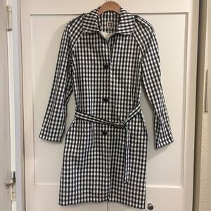 Anne Klein VTG Black & White Checkered Polyester Belted Collared Raincoat 8